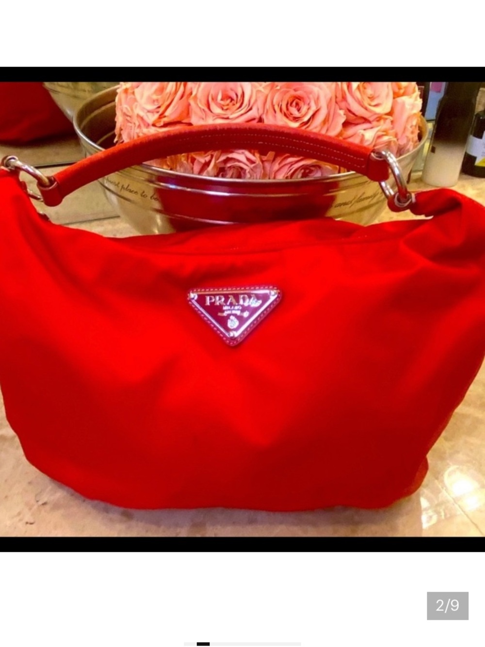 Prada Bright Red Shoulder Bag with Top Handle